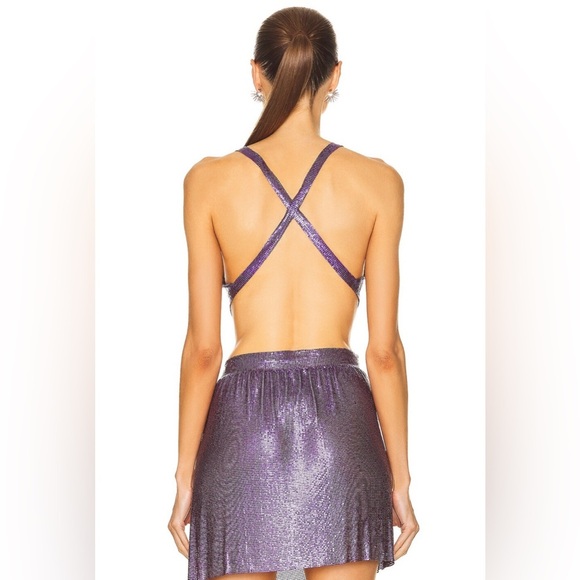 FANNIE SCHIAVONI Hailey Mesh Metallic Festival Draped Crop Top in Purple Size S - Picture 2 of 15